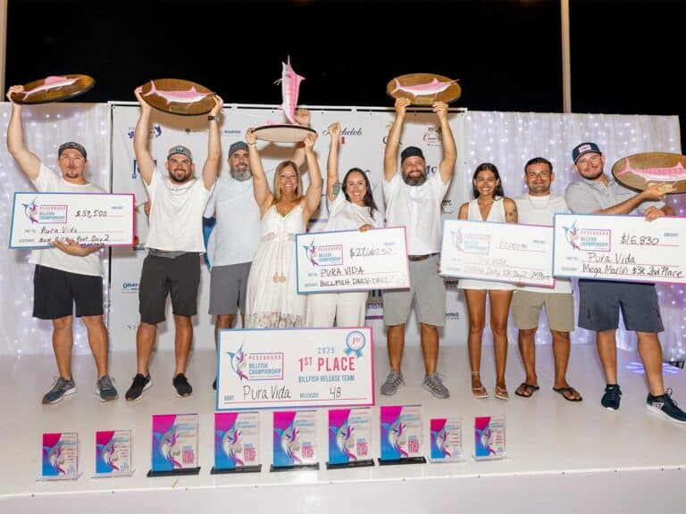 A sport-fishing team at an awards ceremony.