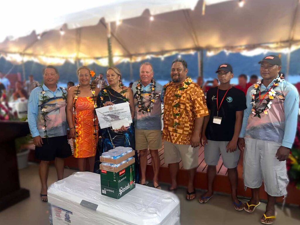 A sport-fishing team at an awards ceremony.