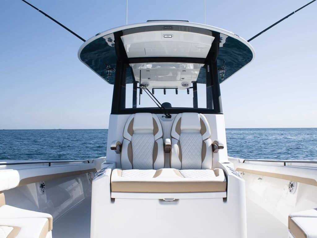 The forward seating against the helm of the Regulator 35 Center Console