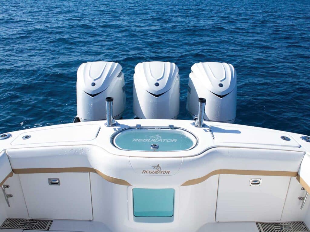 Three outboard motors on the Regulator 35 Center Console
