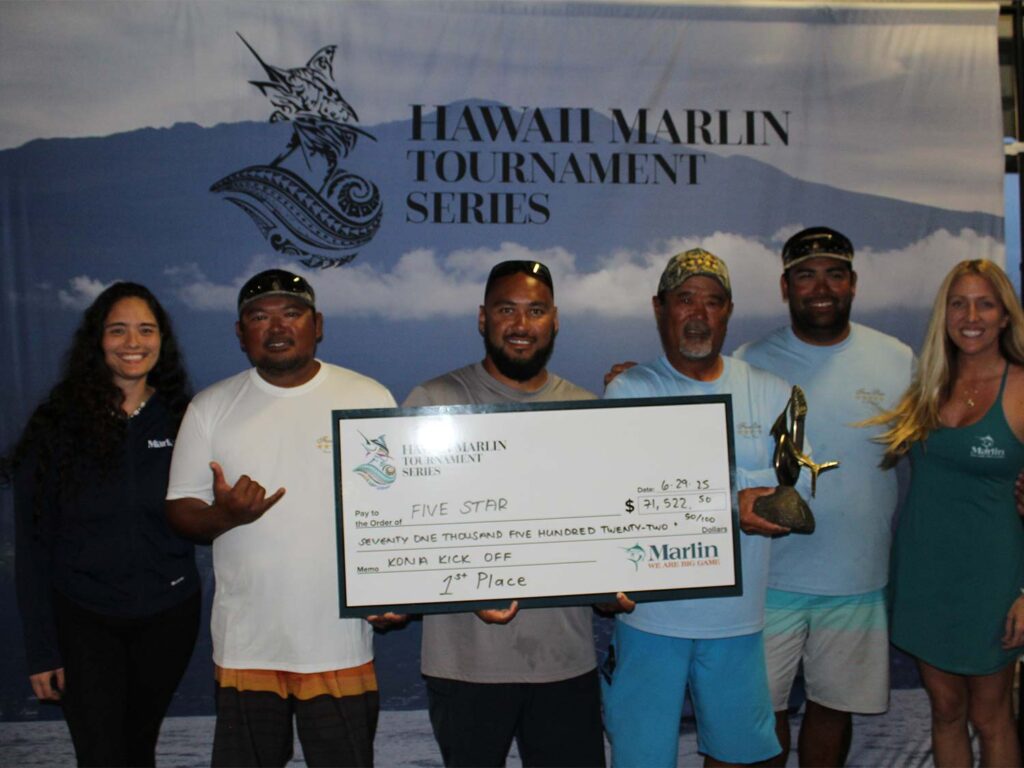 Sport-fishing team celebrating.