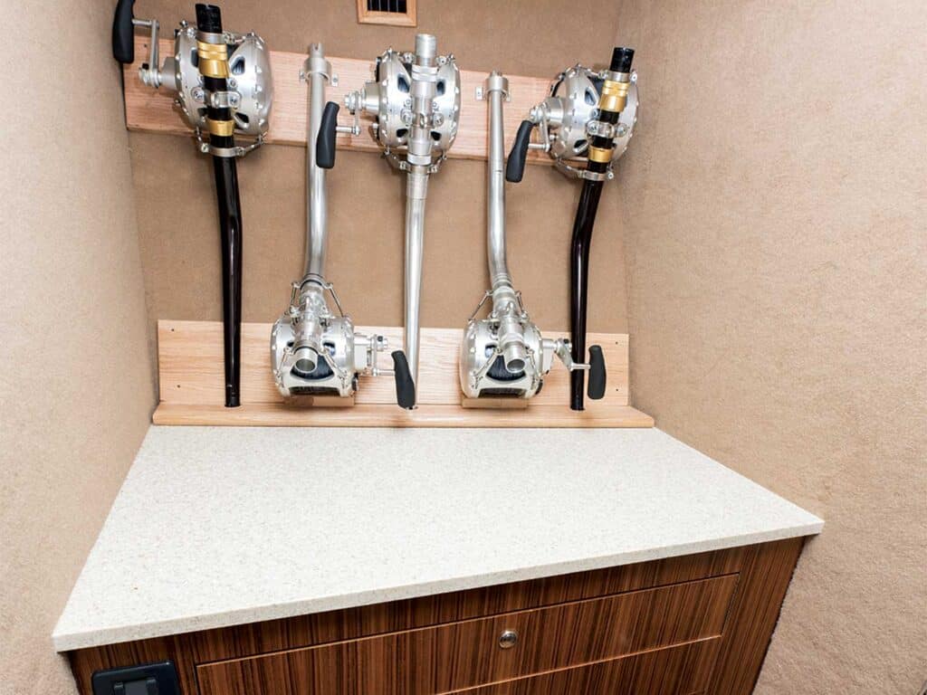 Interior rod storage of the Blackwell Boatworks 50XL.