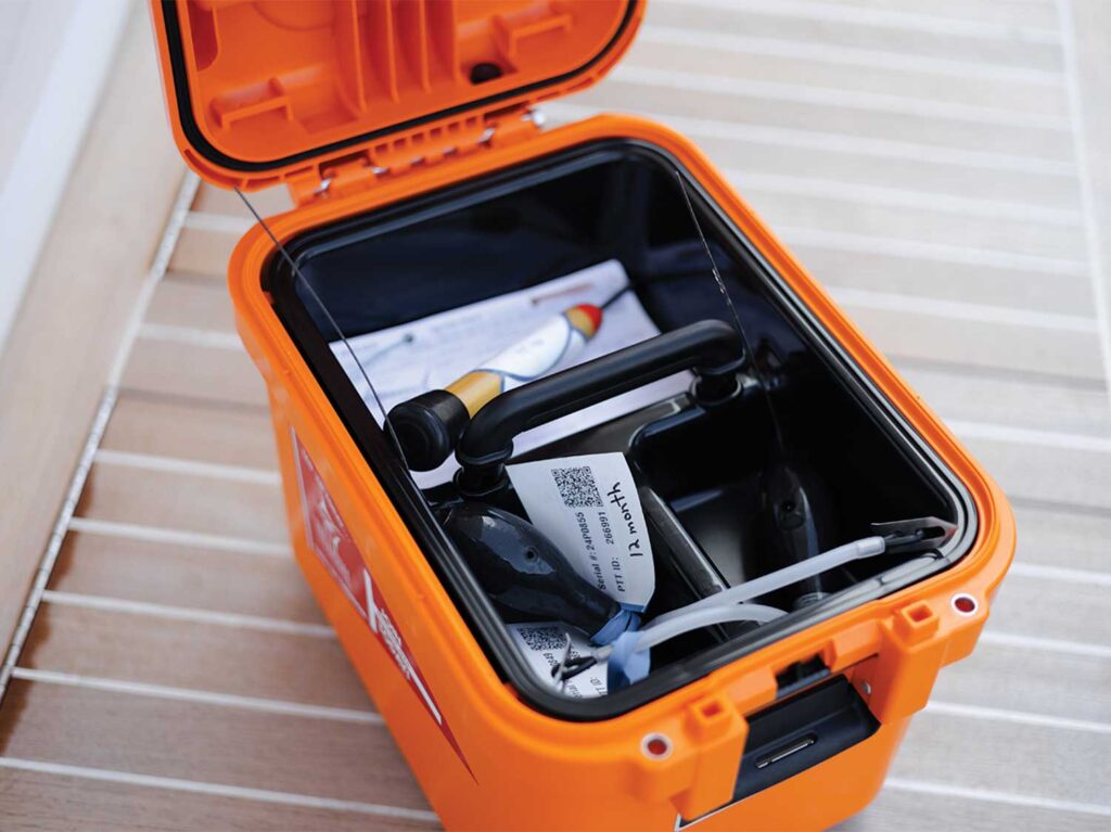 A small kit filled with conservation and tagging equipment.