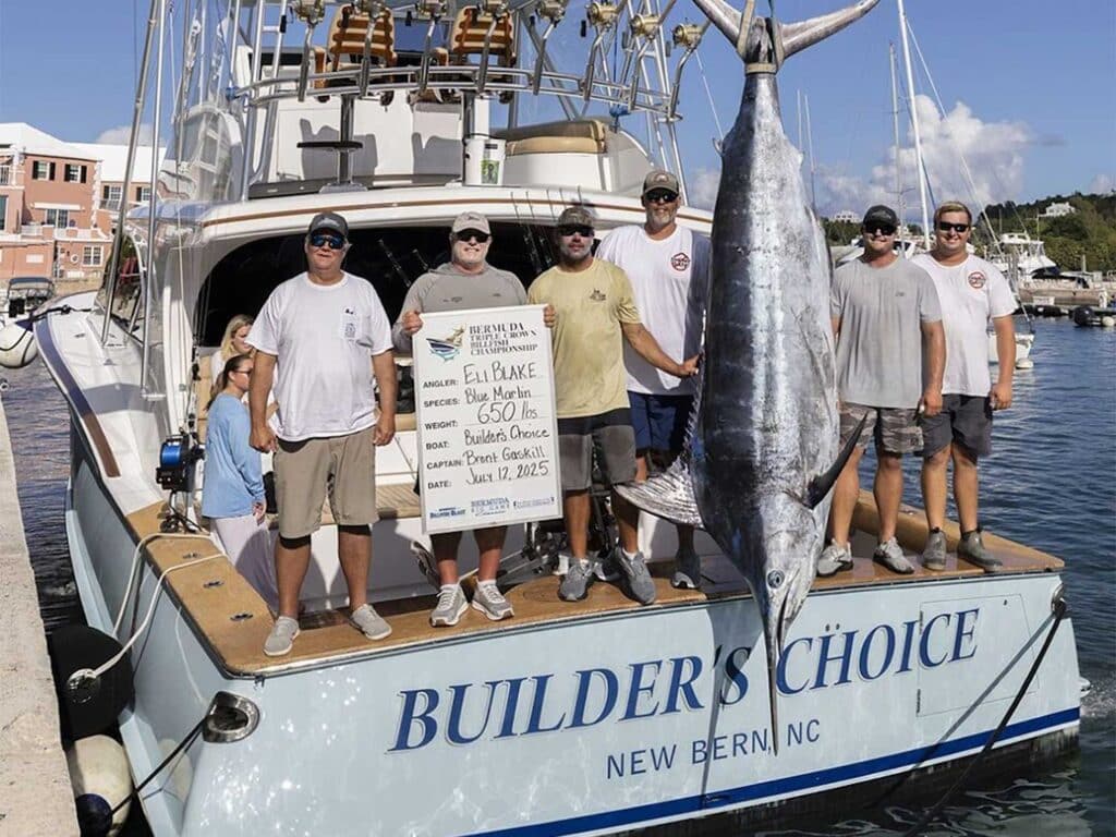 Team Builder's Choice at the weigh-in of their 650-pound blue marlin.