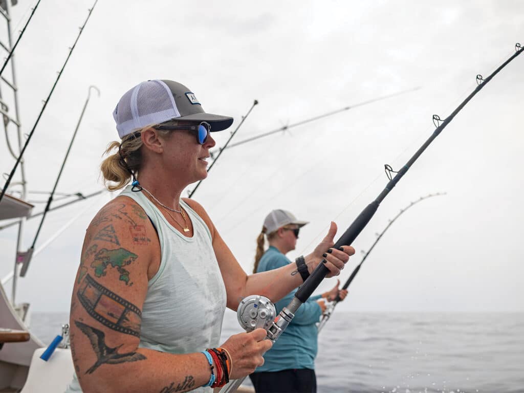 Two lady anglers fishing.