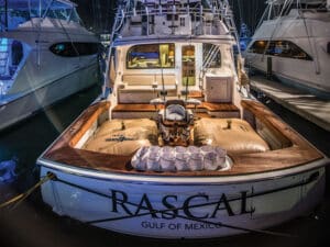 Fuel storage options in the cockpit of a sport-fishing boat.