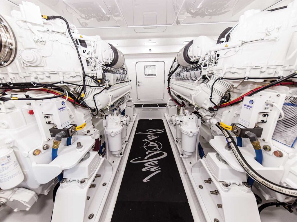 The engine room of the Bayliss Boatworks 75.