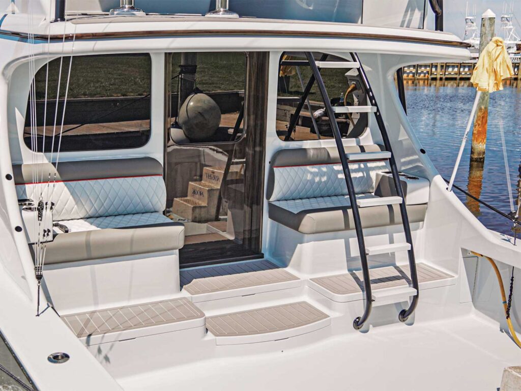 The cockpit of the Croswait 50 sport-fishing boat.