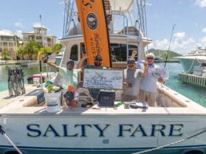 Team Salty Fare aboard their sport-fishing boat at the 2025 Scrub Island Billfish sSeries celebrating their palcement.