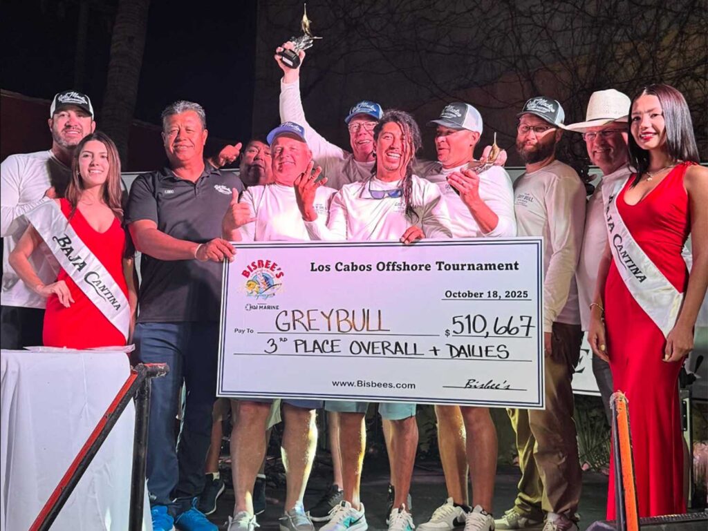 A team of anglers at an awards ceremony