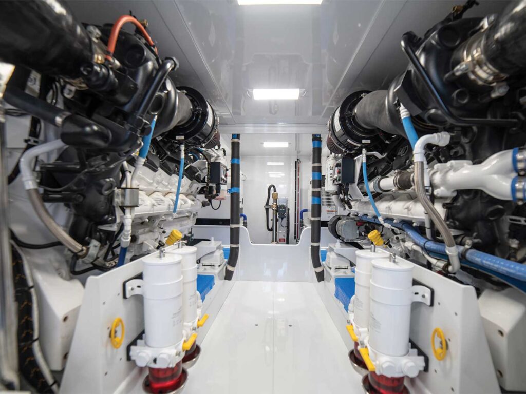 Engine room of the Rybovich 70 sport-fishing boat.