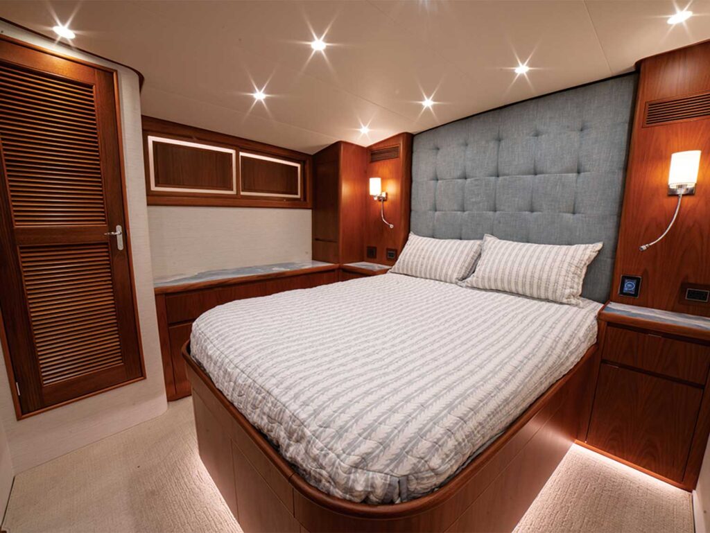 Stateroom of the Rybovich 70 sport-fishing boat.
