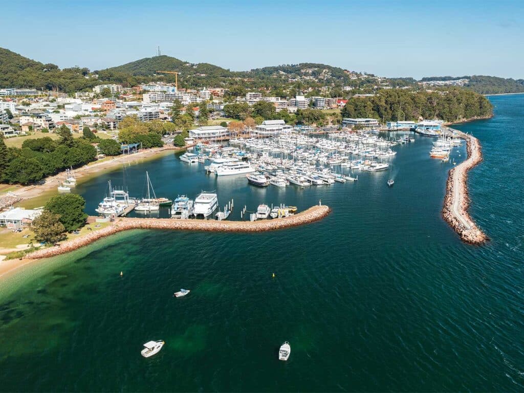 Aerial view of a Port Stephens marina.
