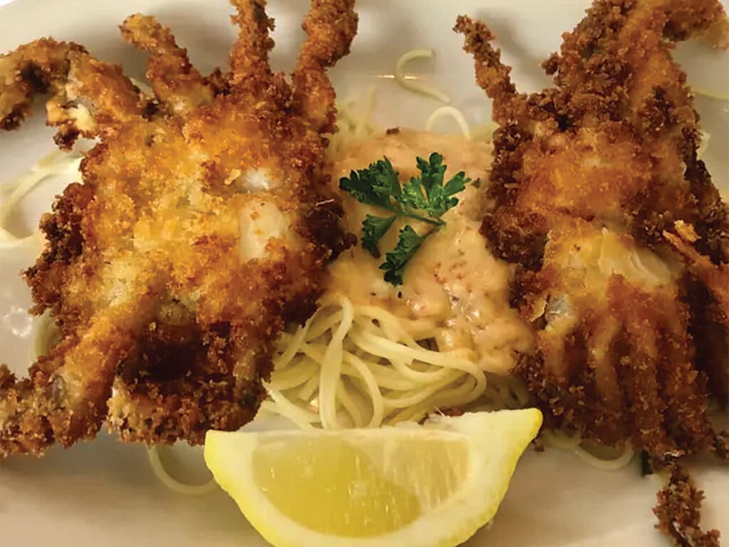 A plate of fried crabs.
