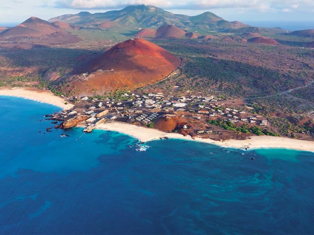 Aerial view of Ascension Island coastal town