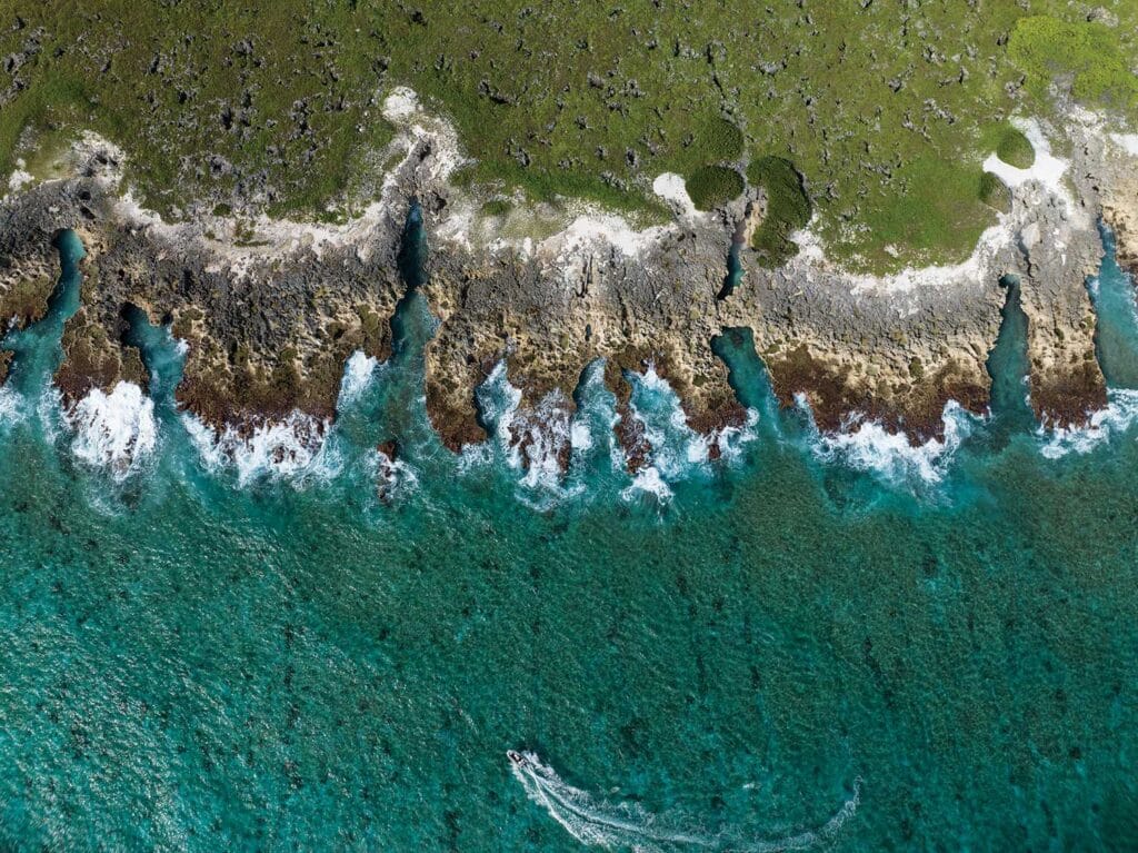 Aerial view of the Seychelles coastline.