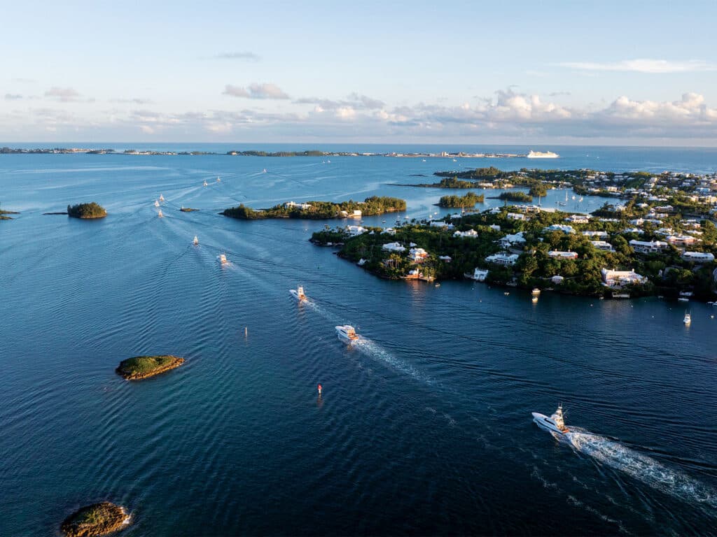 Aerial view of sport-fishing boats at the Bermuda Triple Crown.