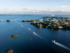 Aerial view of sport-fishing boats at the Bermuda Triple Crown.