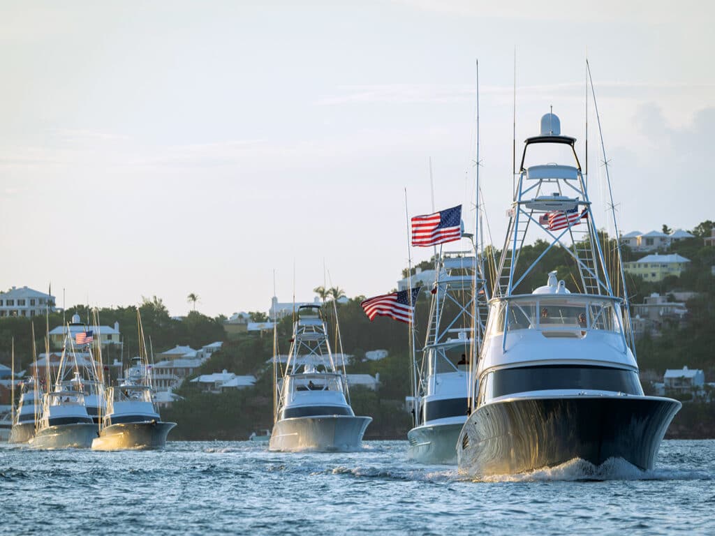 A fleet of sport-fishing boats at the Bermuda Triple Crown.