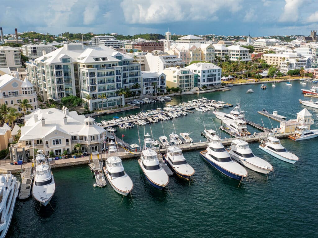 Aerial view of Bermuda marina.
