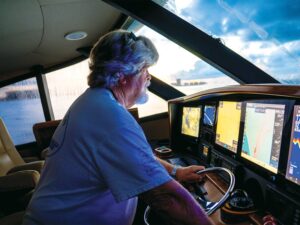 Capt. Randy Hodgekiss on the bridge of Dreamin' On.