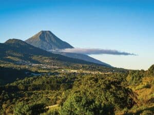 Aerial view of Guatemala's lush tropical landscape.
