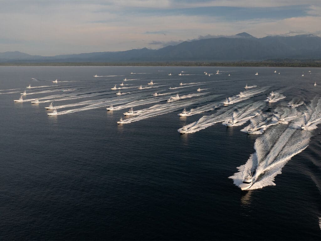A fleet of sport-fishing boats at the 2026 Pelagic Rockstar Tournament.