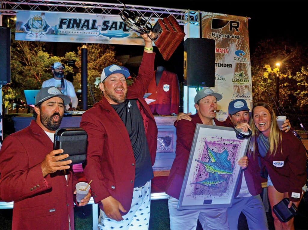 A sport-fishing team at the Quest for the Crest sailfish series.