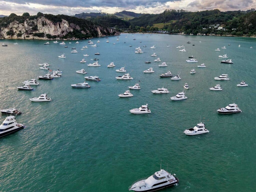 Sport-fishing boats on the water.