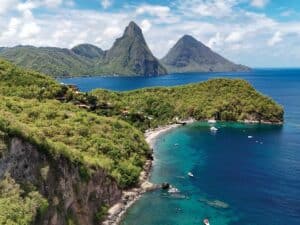 St. Lucia's lush tropical coastline.