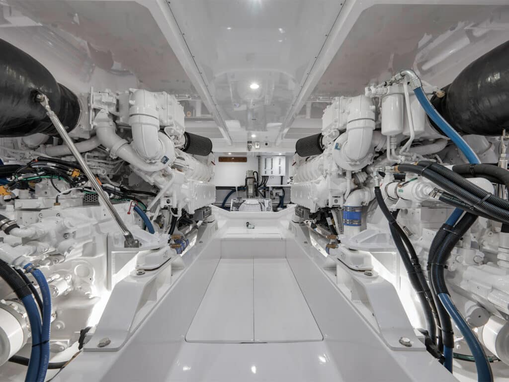 The engine room of the Jim Smith 72 sport-fishing boat