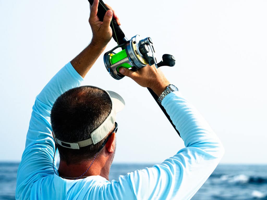 angler preparing to cast offshore