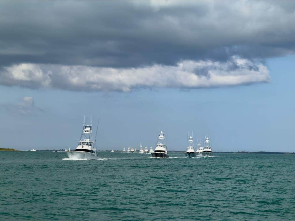 Fleet of sport-fishing boats at the 2026 Custom vs Production Shootout