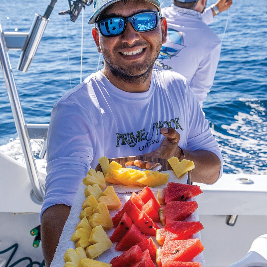 Angler with fruit tray.