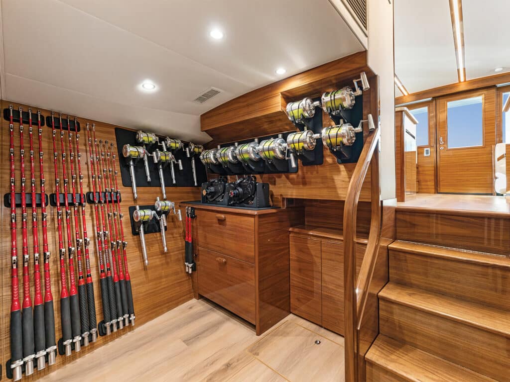 Tackle storage room of the Viking 50 Billfish